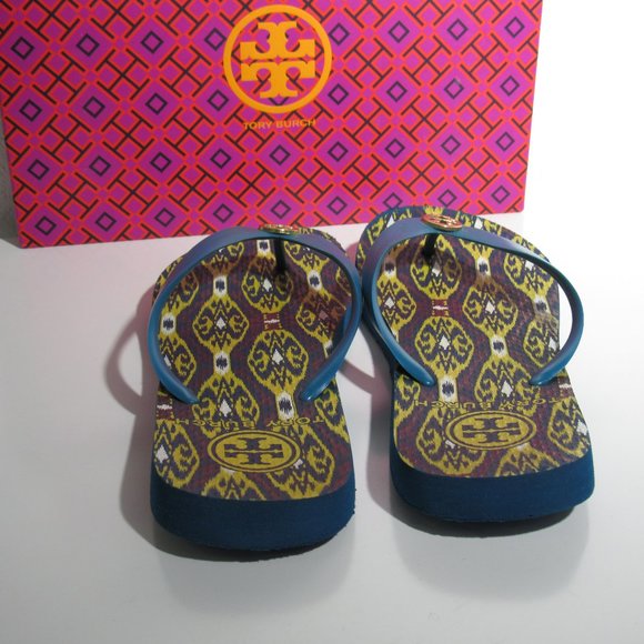 TORY BURCH Mellow Yellow / Green Flip Flops Size 7 - Picture 4 of 6